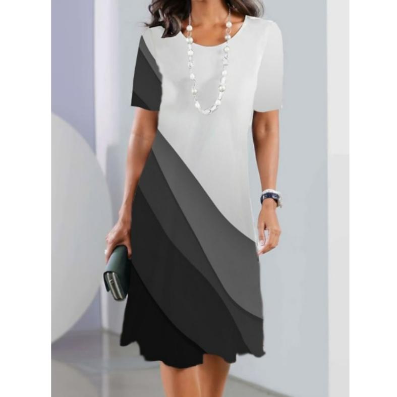 Women's Fashion Summer Spring Flower Pattern Print Short Sleeve O-Neck Casual Dresses