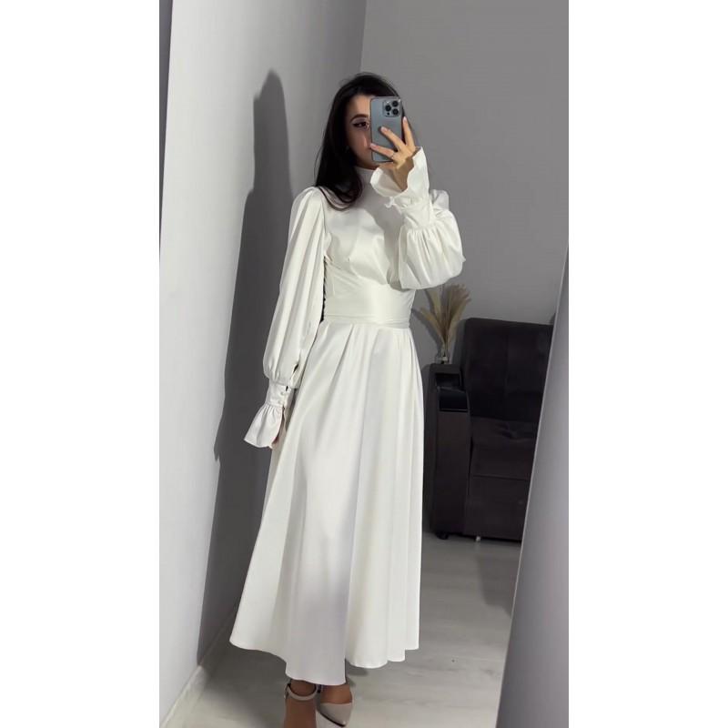 Long Sleeve Satin Dress Solid Color Elegant Fairy Style Women