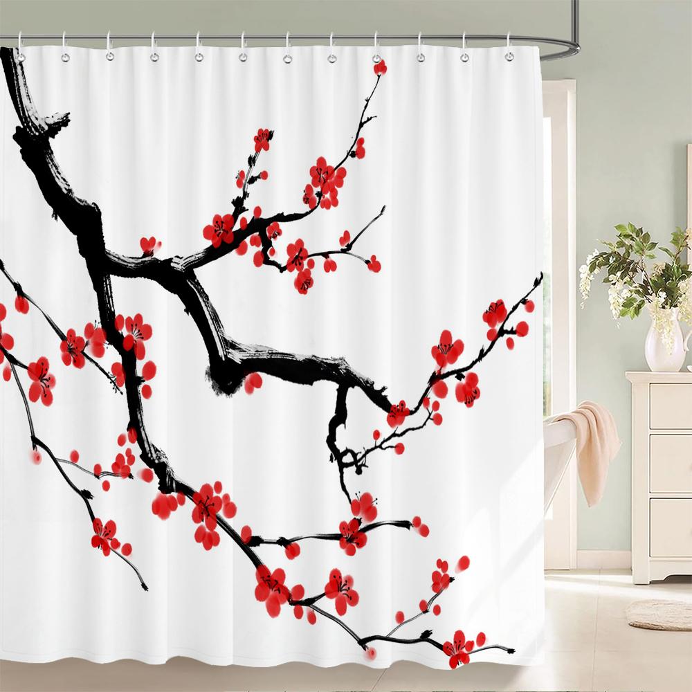 1PC Modern Minimalist leaf Pattern Shower Curtain with Hooks - Design Chic Green leaves Plants Bathroom Curtain Decorationks