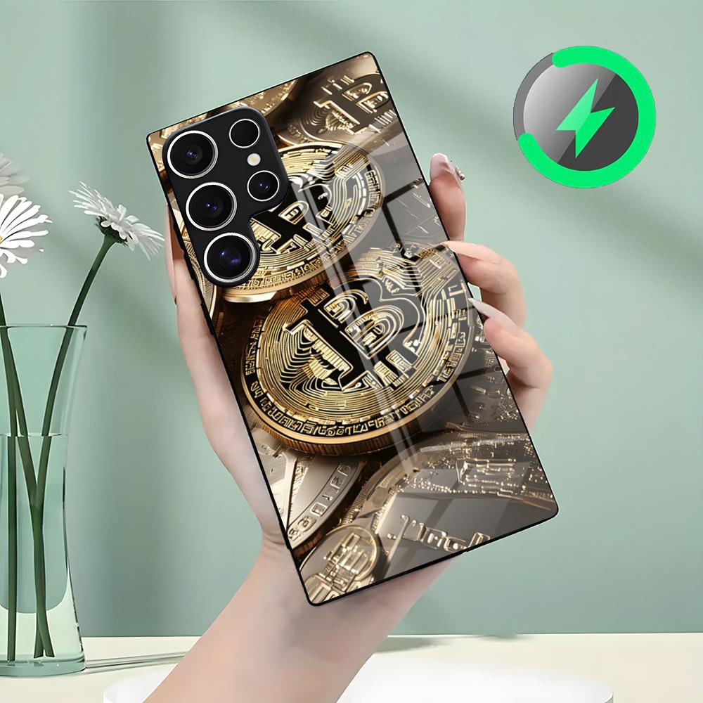 Чехол для телефона Bitcoin для Samsung S26 S25 S24 S23 S22 S21 S20 Edge Ultra Plus FE для Magsafe Стеклянный чехол