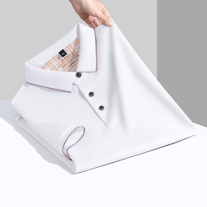 2025 новая летняя мужская однотонная футболка с короткими рукавами из шелка тутового дерева с лацканами, рубашка поло для отдыха