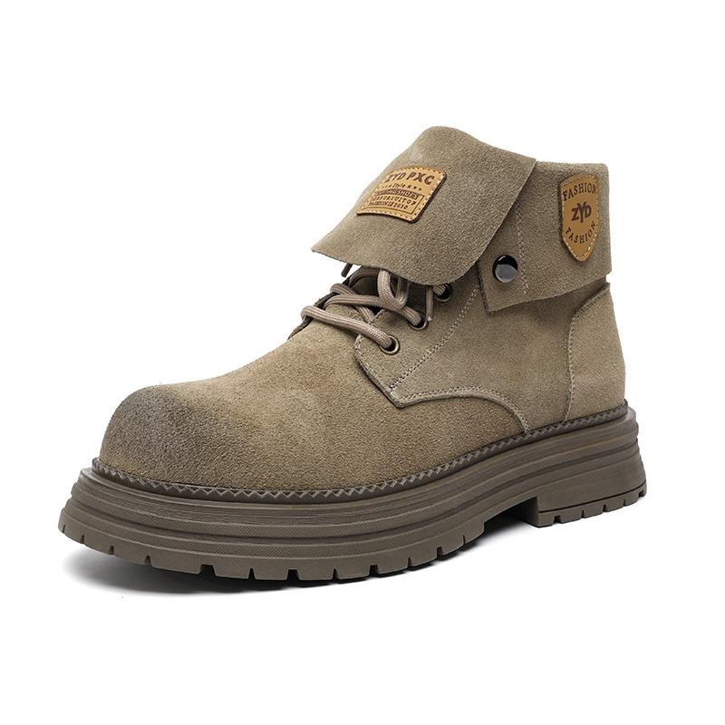 Зимние бархатные короткие ботинки мужские высокие ботинки Мартин на толстой подошве с увеличением роста в британском стиле ретро ботинки цвета ревеня 44306-R