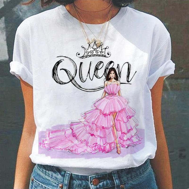 Summer Round Neck 3D Queen Pattern Print Top Fashionable Casual Short Sleeved Women's T-shirts