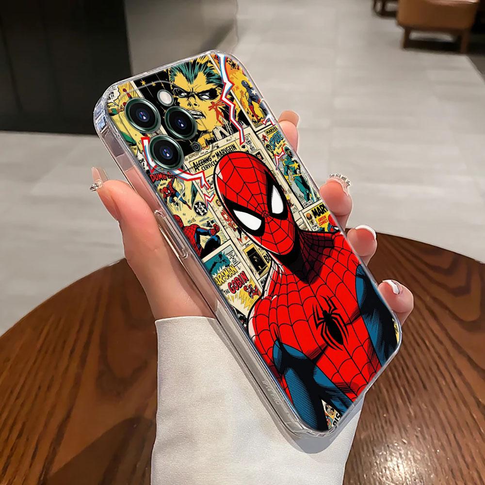 Прозрачный чехол для телефона Spiderman Marvel для iPhone 17 Pro Max 17E 11 12 13 14 15 16 Pro Max 15 Plus 17 Air 16E 7 XS Мягкая крышка