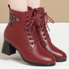 Women Soft Leather Ankle Boots Antumn Winter Women Plush Fur Warm Shoes British Style Lace Up Female High Heel Short Boots