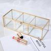 Retro Copper Edge Glass Cotton Box Lipstick Cosmetic Jewelry Storage Transparent Gold Bronze Makeup Organizer Rack