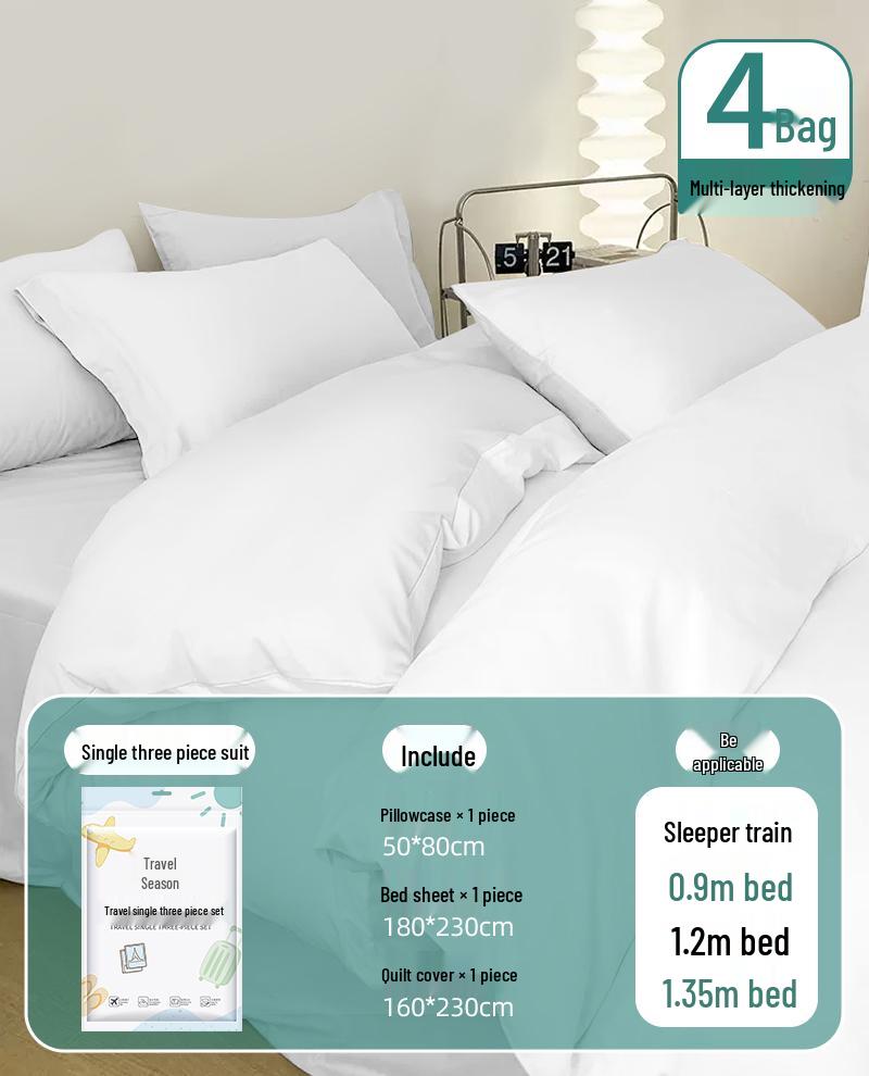 Portable Disposable Bed Sheet & Pillowcase Set: Anti-Dirty, Thickened Four-Piece Travel Kit for Double & Single Beds