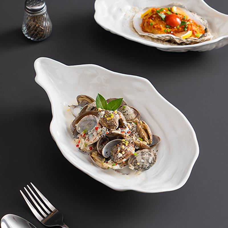 Стильная белая керамическая тарелка для сашими из устриц, креативное блюдо для салата из морепродуктов для отеля-ресторана99