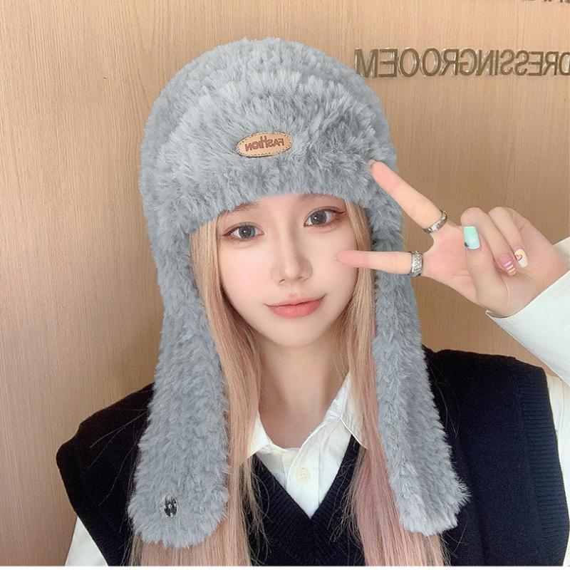 Осенне-зимняя женская теплая длинная утолщенная шапка с плюшевой ветрозащитой для защиты ушей в поездках на работу