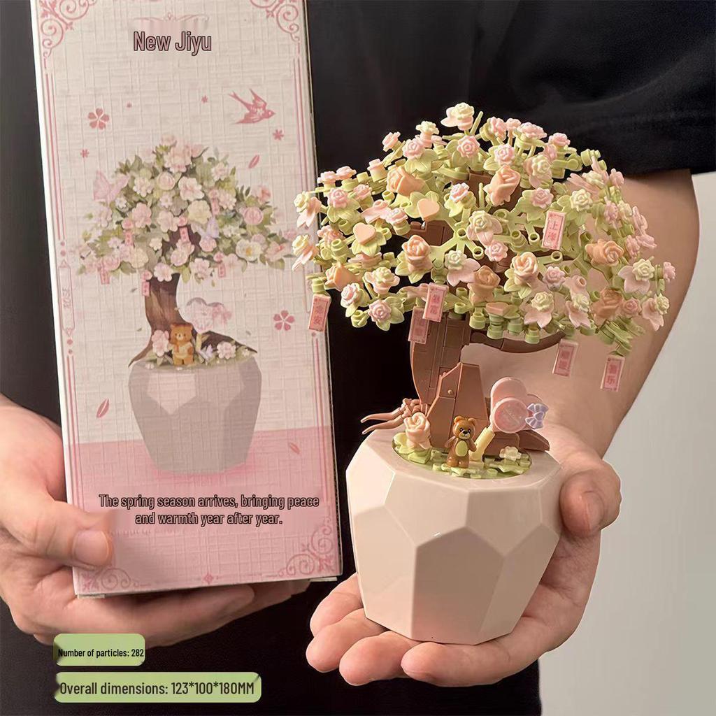 Cherry Blossom Tree Puzzle: DIY Preserved Flower Bouquet with Persimmon Ruyi Ornament - Handmade Gift for Children's Day