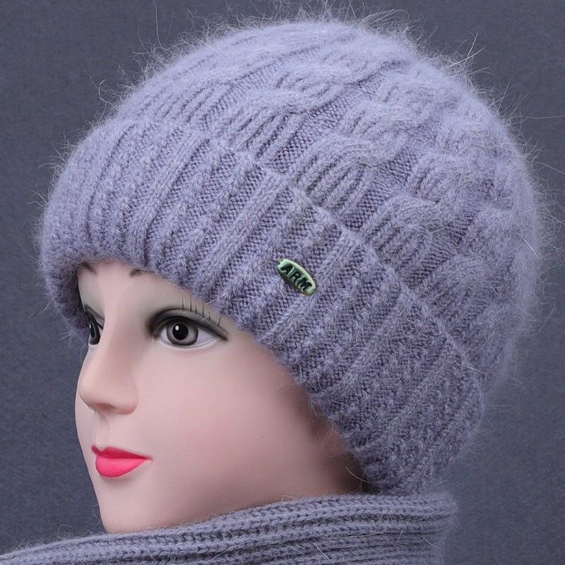Winter Mothers Middle-aged Elderly Women Hat Velvet Thick Knitted Yarn Warmth Cap Short Brims Women's Hats