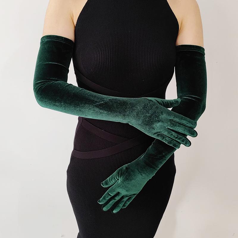 44cm 52cm 65cm Autumn Winter Warm Women Banquet Opera Solid Long Gold Velvet Gloves Retro Elegant Soft Tight Not Bloated Elastic