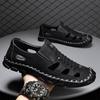 2025 Summer Casual Shoes Men Hollow Breathable Handmade Leather Sandals Designer Shoes Male Solid Color Daily Shoes Man