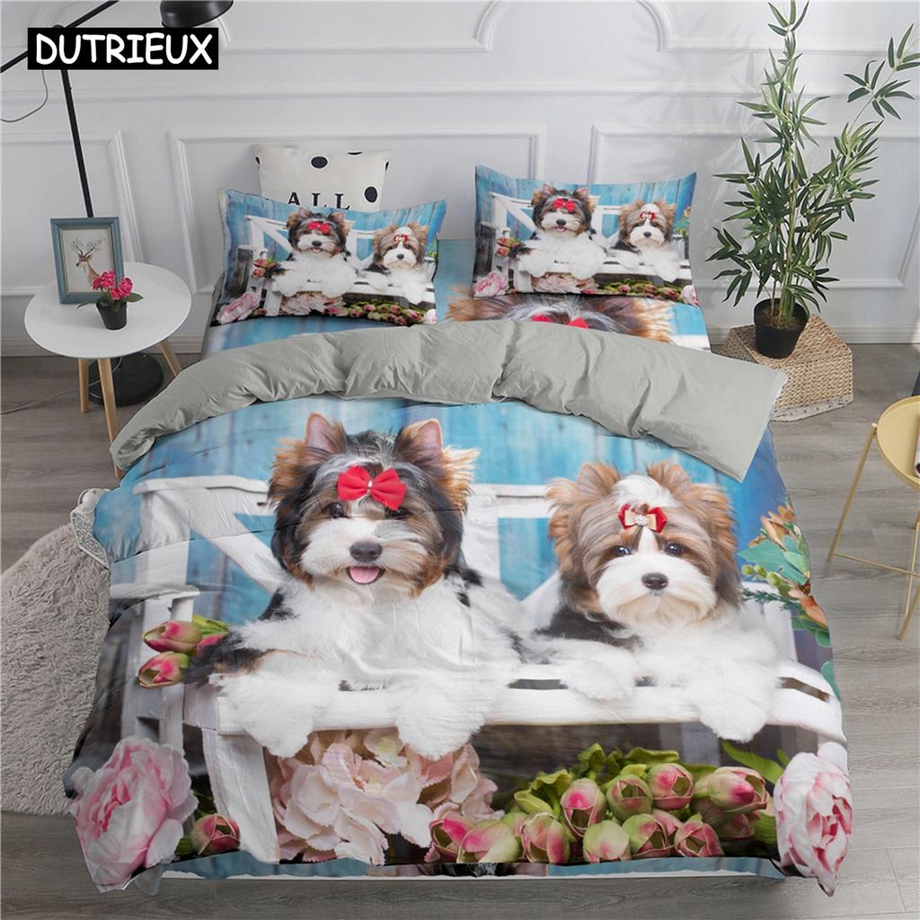 Lovely White Dogs Bedding Set Animal Fashion 3D Print Comforter Luxury Queen King Single Size Duvet Cover Set Home Textile Decor