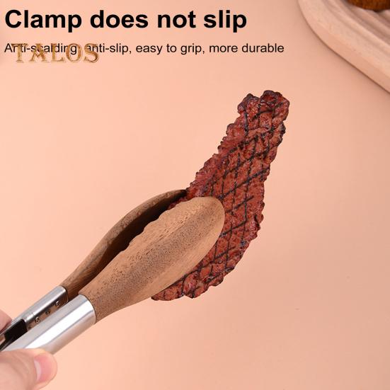 Food Tong Stainless Steel Wooden Cooking Tongs Anti-Slip Ergonomic Grip Serving Tongs for BBQ Food Buffets Parties