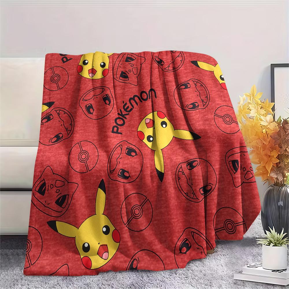 Pikachu and Eevee Print Flannel Blanket, High quality Comfortable for All Seasons, Home Decor, Warmth and Comfort