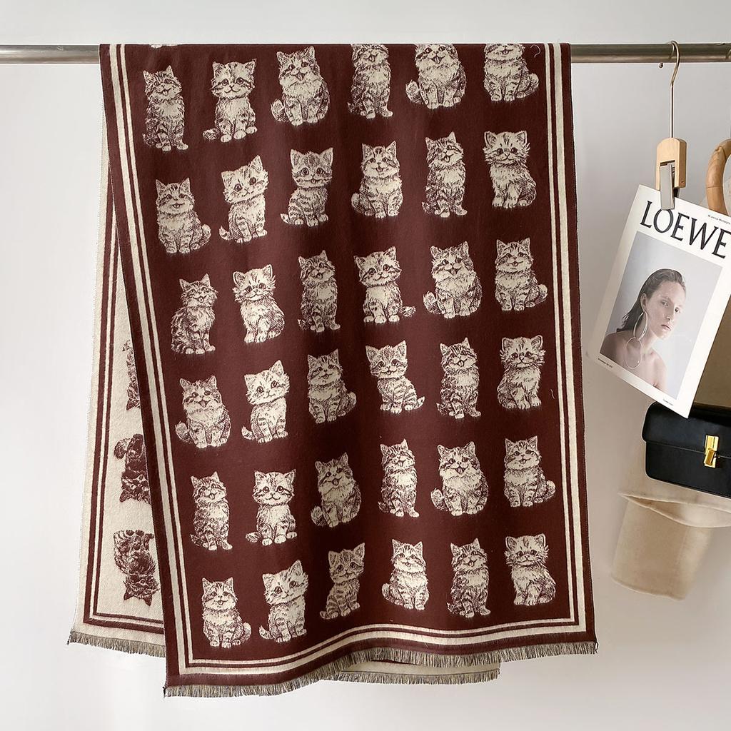 Autumn Winter Scarf Women Pashmina Shawls Cat Cashmere Blanket Warm Thick Chunky Stoles Lady Elegant Poncho Outdoor Bufanda