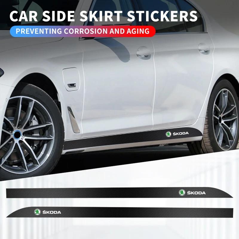 2pcs Car Decals Side Skirt Sill Stripe Body Stickers For Skoda Fabia Superb Yeti Octavia Rapid Kodiaq Mk3 A4 A6 A7 2 3 A5 Kamiq ZJ9