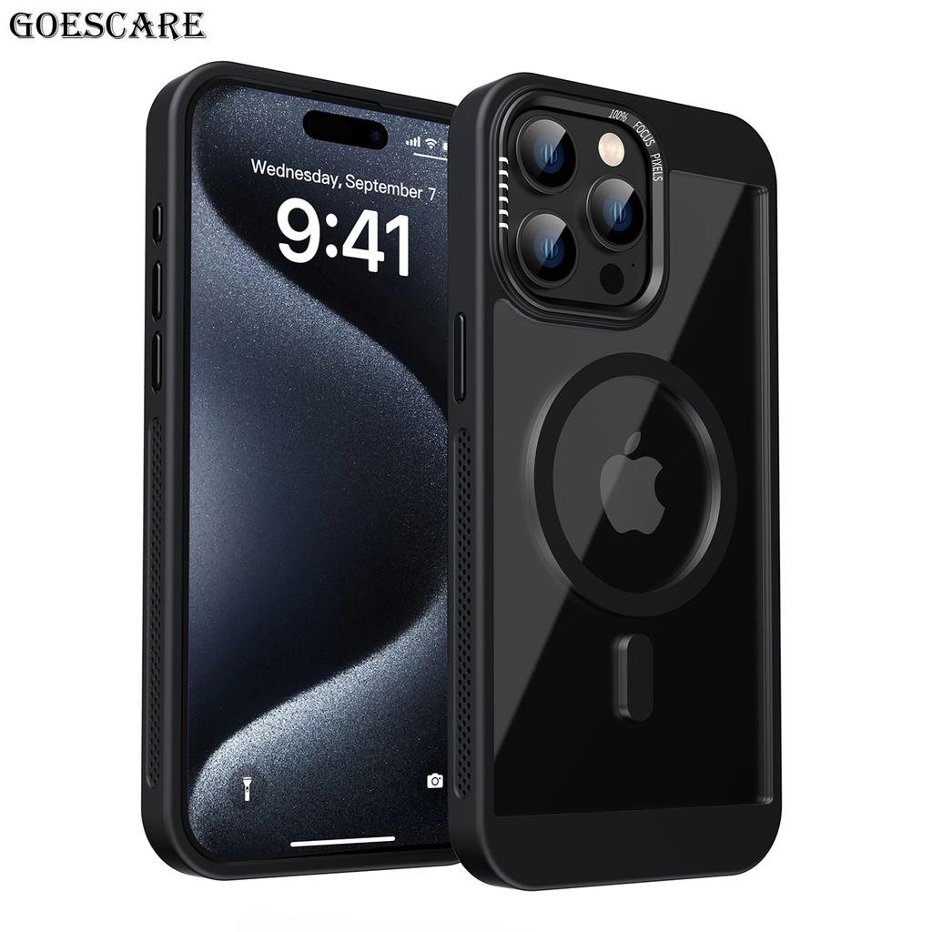 Роскошный магнитный металлический бампер-чехол для защиты iPhone 16 15 14 13 12 11 Pro Max Plus Magsafe Акриловая полупрозрачная крышка