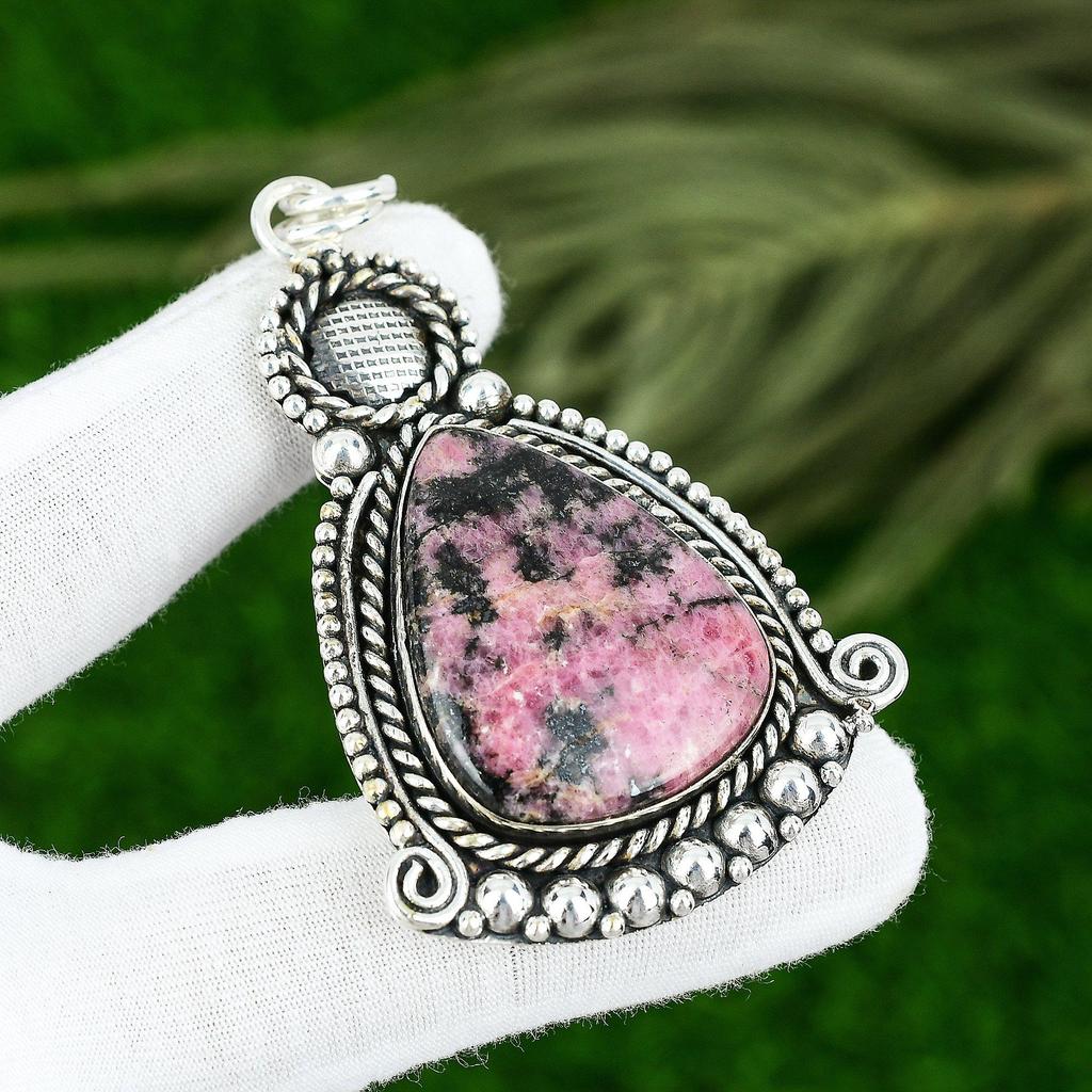 925 Silver Pear Rhodonite Stone Anniversary Daughter Bezel Boho Pendant Jewelry