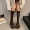 Suede Knee-length Women's Winter Plush Motorcycle Boots Thick Sole Wedge Socks Mid-calf Short Boots Autumn and Spring Shoes 2024