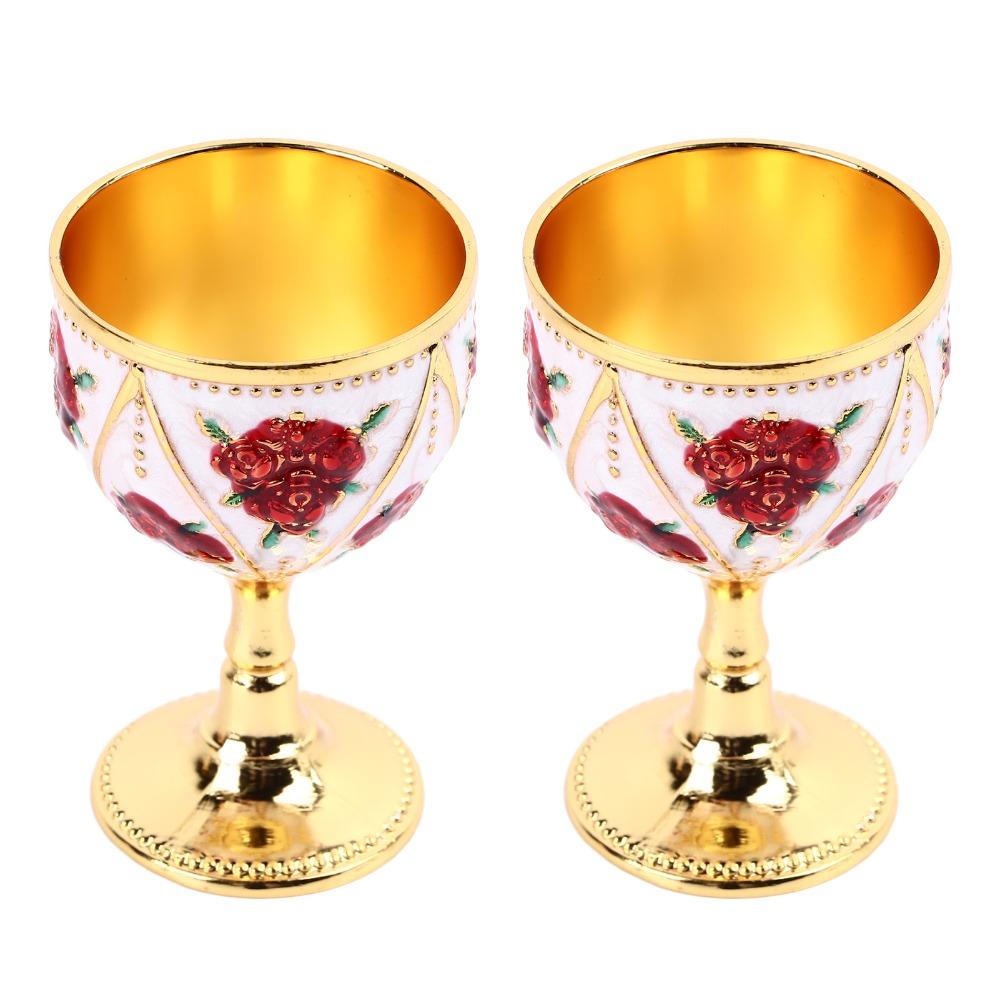 2pcs Silver White Blue Metal Embossed Wine Glass Alloy Retro Metal Wine Cup Home Decor