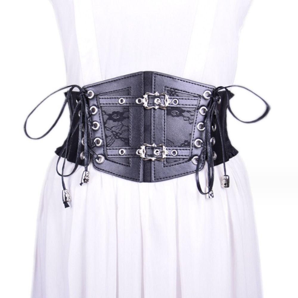 Adjustable Lace Cummerbunds Solid Color Wide Waist Corset Punk Corset Belt Outfits