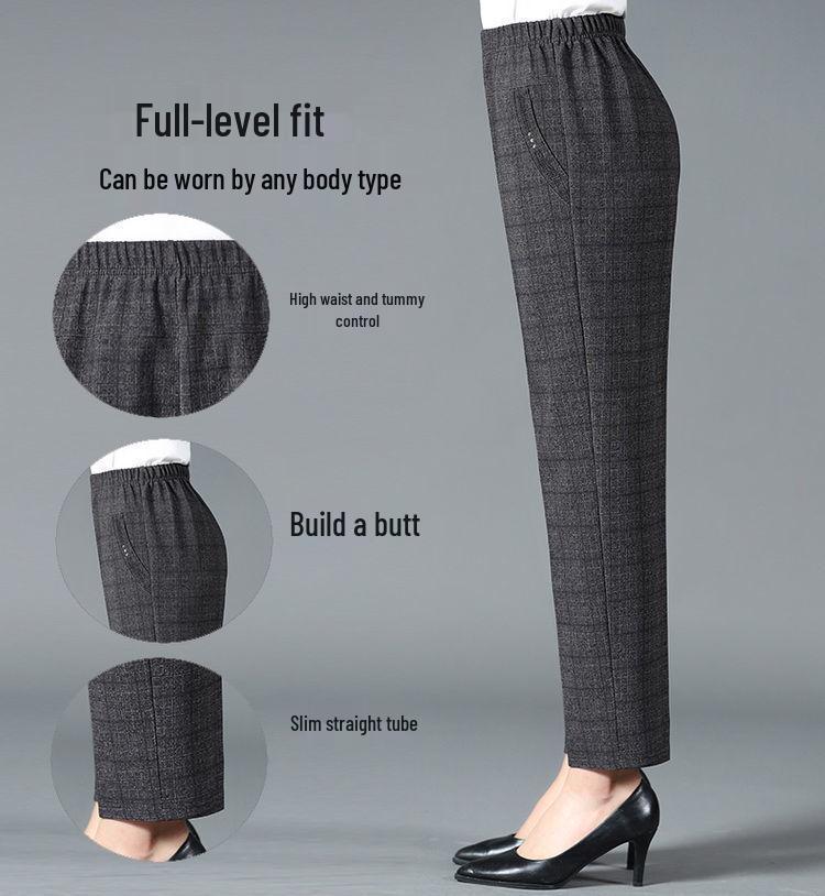 High Waist Plus Size Elastic Grandma Pants - Casual Loose Straight Leg for Middle-Aged & Elderly Women