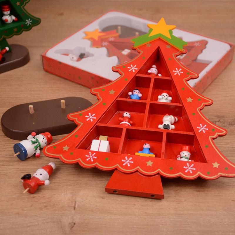 1PC Wooden Christmas Tree Creative Scene Layout Ornaments 3D Red Xmas Table Desktop Decoration Christmas Supplies
