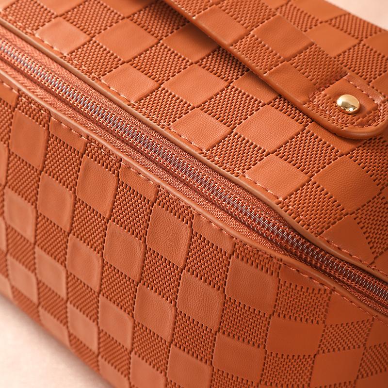 Клетчатая подушка из искусственной кожи, женская роскошная сумка для стирки большой вместимости, многофункциональная дорожная косметичка