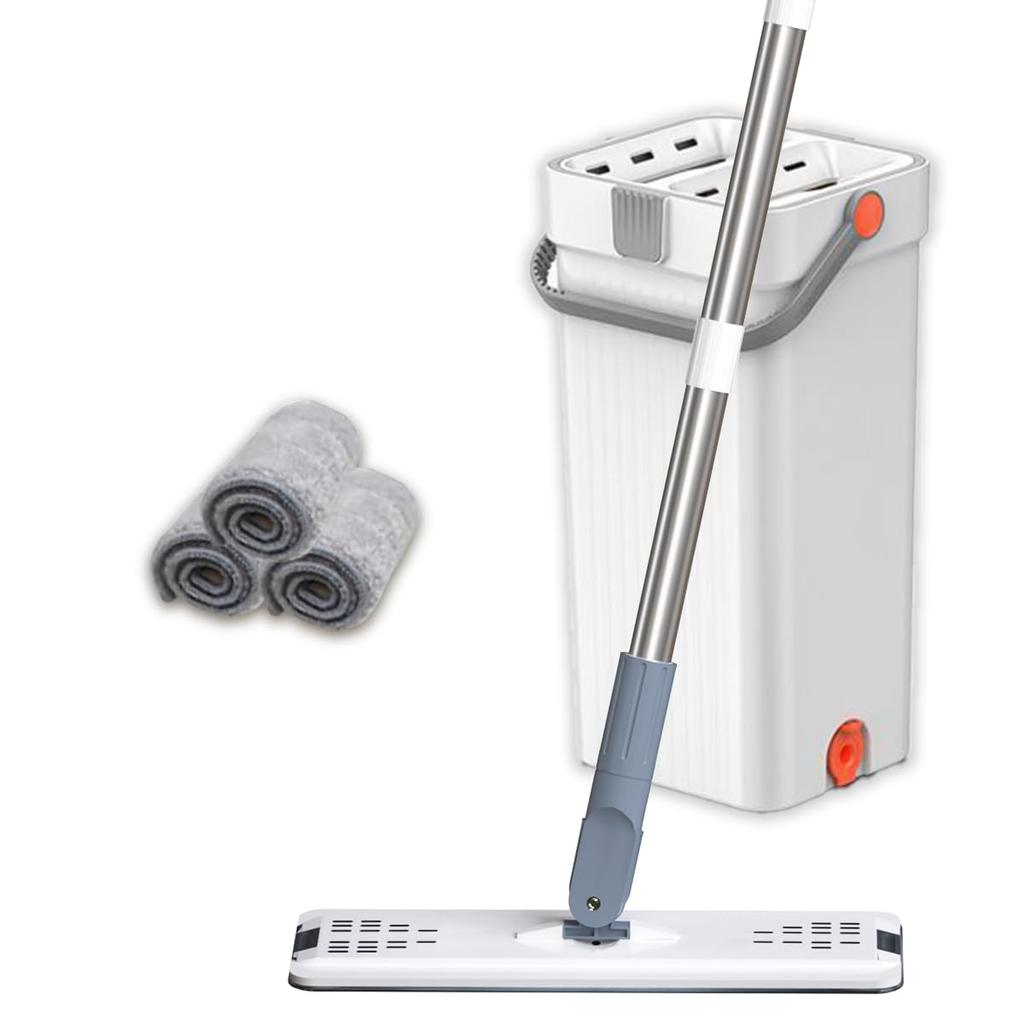 GOLDWANGWANG Microfiber Floor Wet Dry Flat Mop Pads for Hardwood and Laminate Mop and Wringer Set with Waterproofing and 4 Replacement Cloths Mop, &