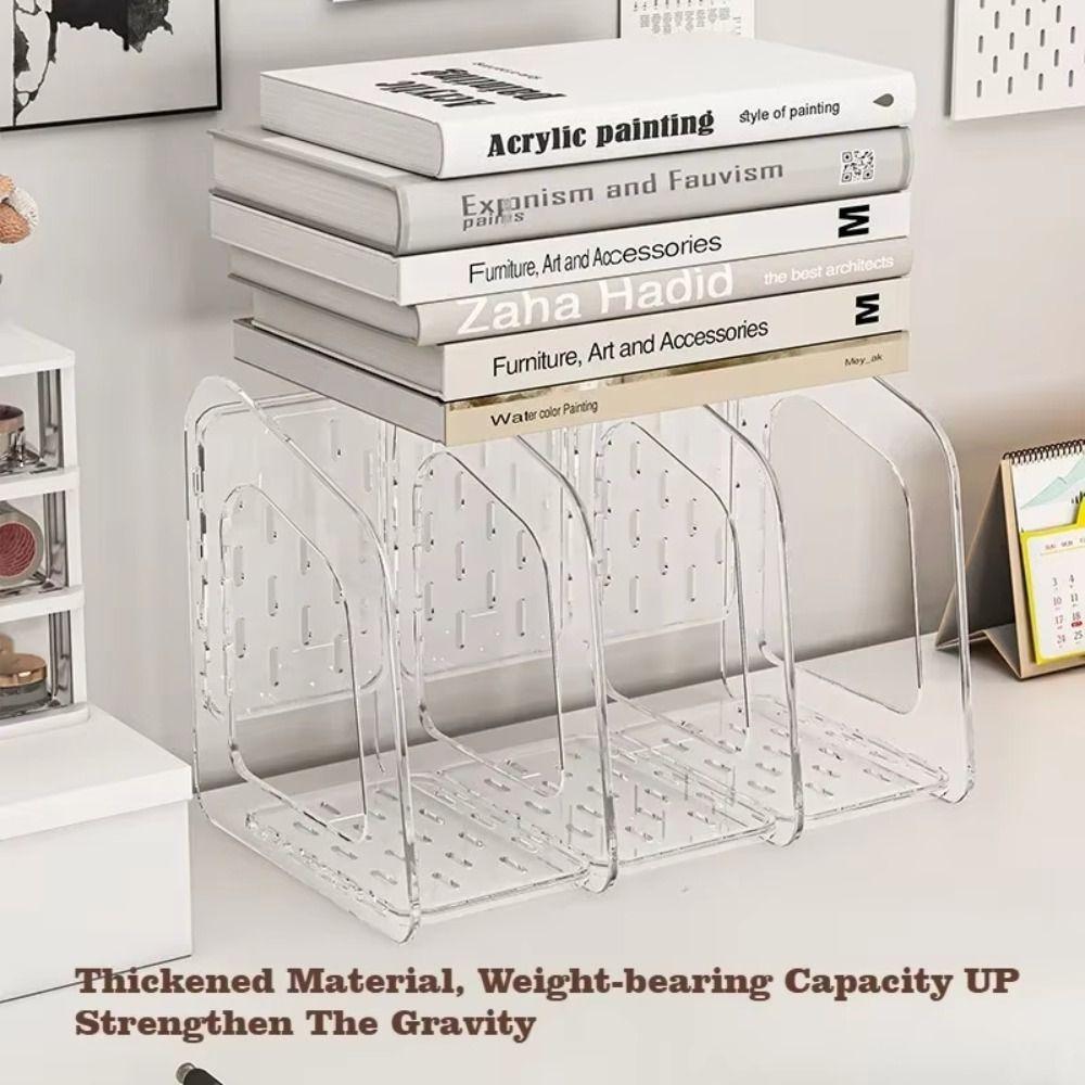 3-Section Transparent Book Stand Acrylic Stationery Shelf Magazine Rack  Document Organization