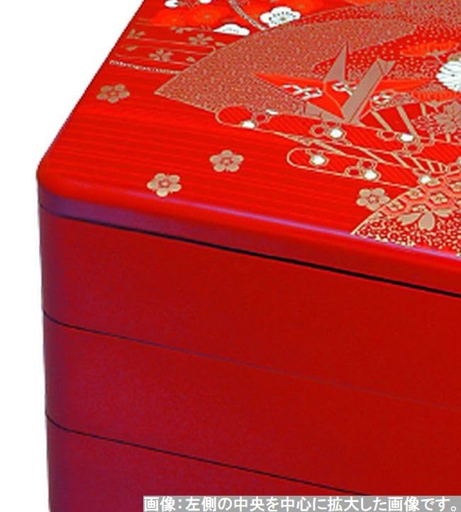 Recreation Bento Box Made In Japan 3 Tiers 8 Dimensions Red Fan Surface X X J-kitchens (Lunch Box) 24.1cm 24.1cm 17.4cm