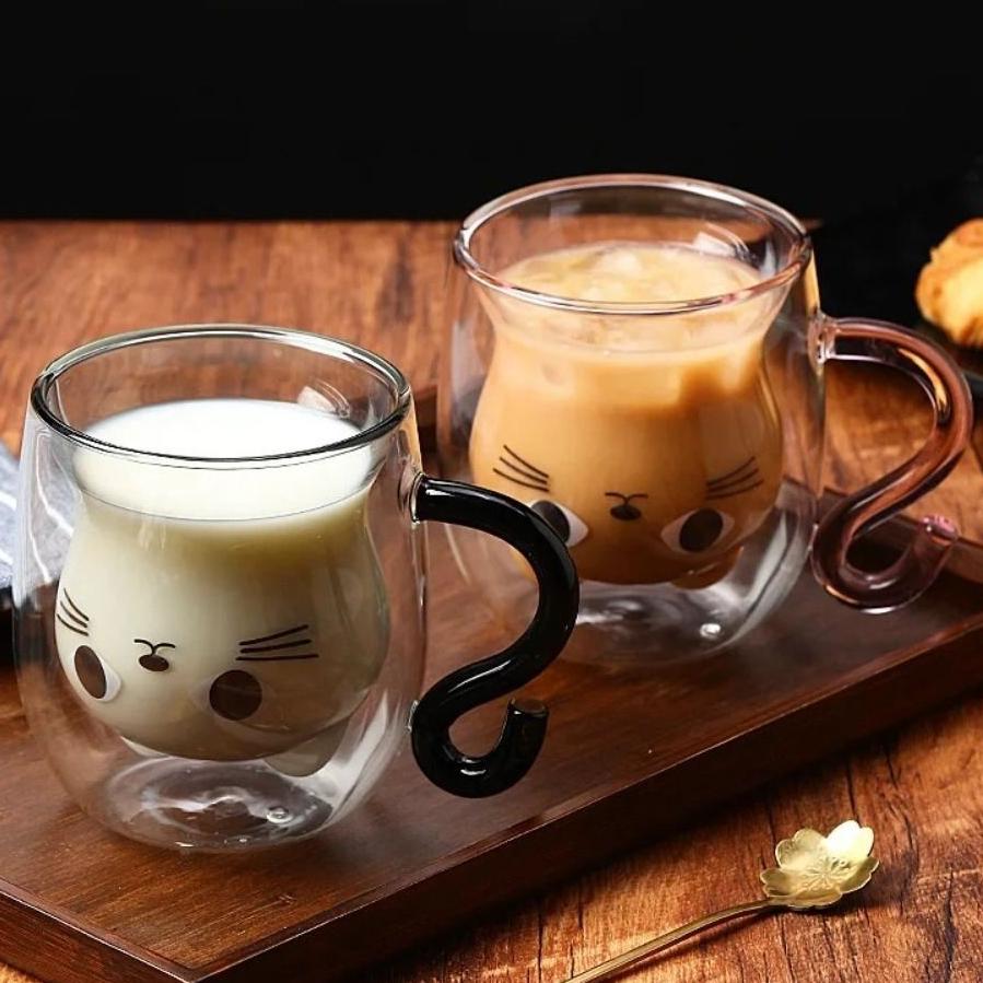 Кружки для кофе с мультяшным котом, двухстенные стаканчики для воды, изолированные чашки для кофе эспрессо, подарок