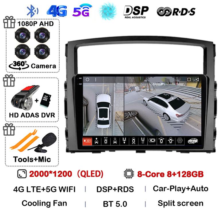 Android 14 Carplay Auto для Mitsubishi Pajero 4 V80 V90 2006 2007 2008 2009 - 2014 Автомобильный Радио Мультимедиа Видео Плеер GPS Стерео