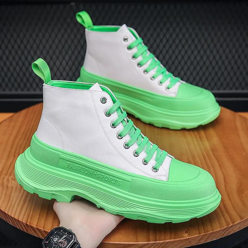 Thick Soled High Top Shoes Men's Fashion Genuine Leather Board Shoes Men Leather Original Versatile Casual Ankle Boots Sneakers