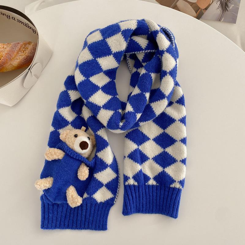 Cute Bear Short Knitted Handmade DIY Scarf Women's Winter Warm Versatile Student Wool Scarf