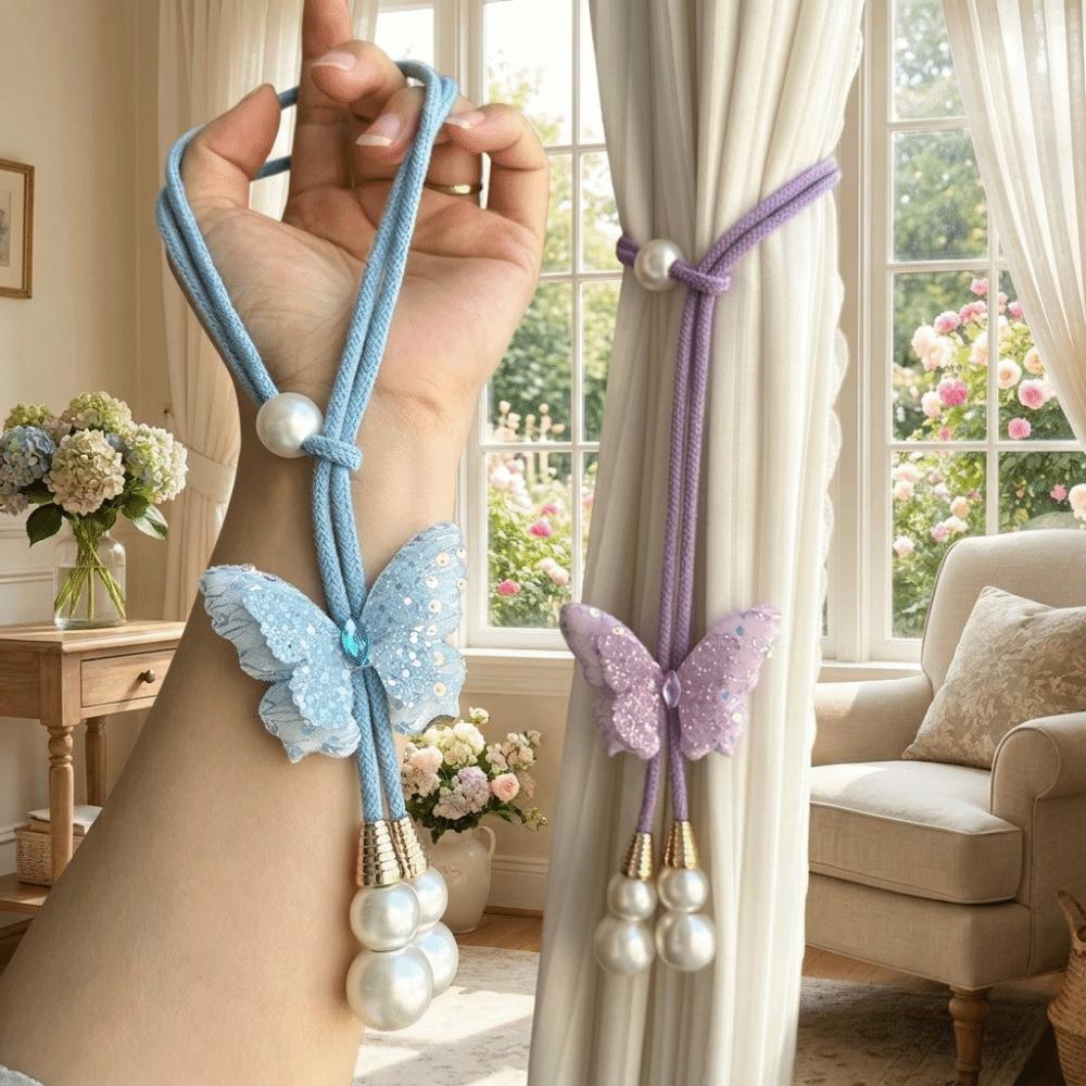 2PCS Creative Butterfly Curtain Tie Strap Adjustable Curtain Rope Curtain Tie Back Home Decor