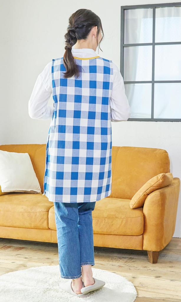 Atelier Momo & Momo Monchhichi Apron, Side Opening, Check Pattern, Blue, Women's, M-L, MA43865-51