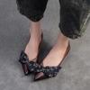 Johnature Versatile Genuine Leather Pumps Fashion Pointed Toe Slip-on Low Heels Bow Women's Shoes