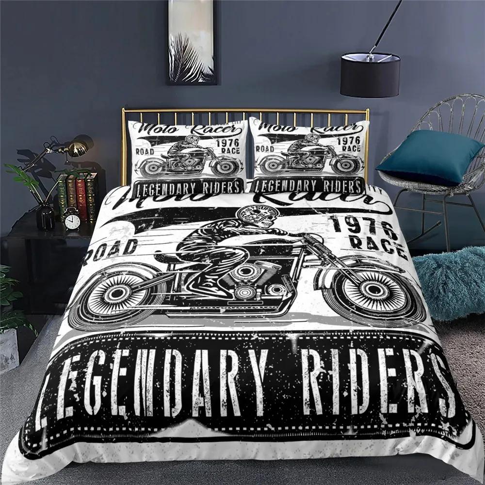 3D Motorcycle Skull Duvet Cover Set Full Queen King Size Polyester Bedding Set Double Single Comforter Cover Set For Adult Teens