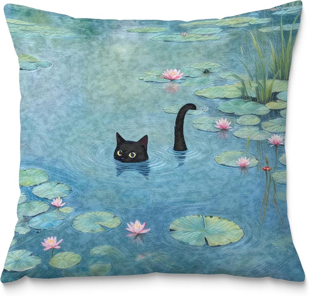 William Morris Blue Floral Black Cat DoubleSided Decorative Throw Pillow Case Cat Lover Gift Cushion Cover for Sofa Home Decor