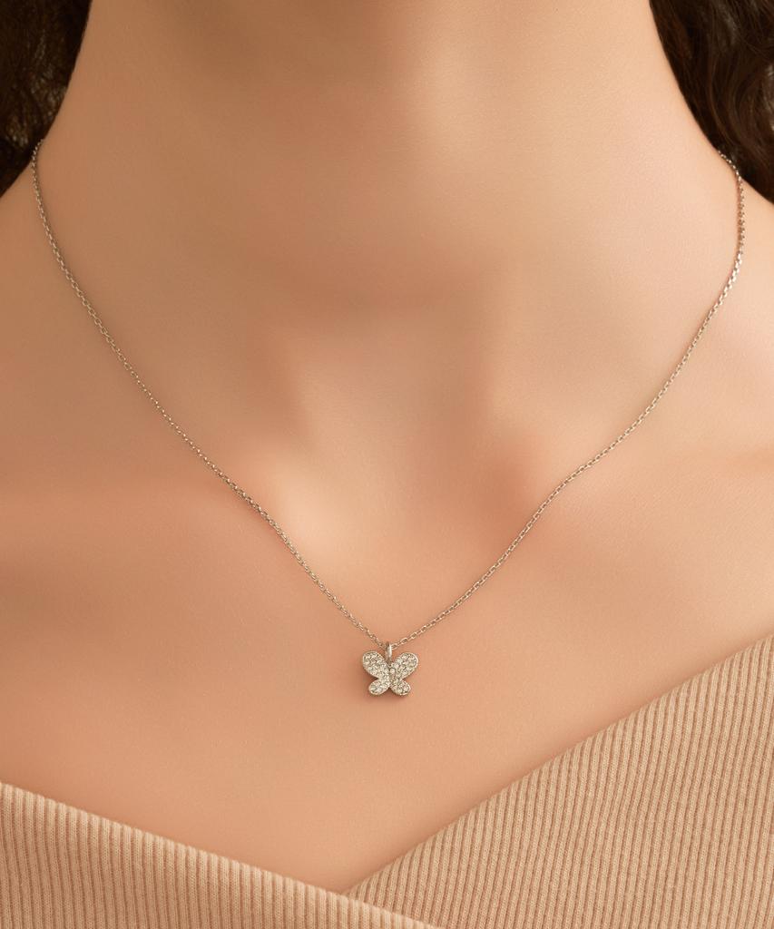Ожерелье с подвеской-бабочкой Ellejewelry, инкрустированной паве, Elbrnn249 (Позолоченное 14K)
