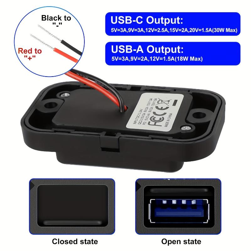 1 Комплект 18 Вт Qc3.0 Порт Usb A и 30 Вт Pd Порт Usb C 12 В RV Розетка Usb Панель Зарядки со Светодиодной Подсветкой для Автомобиля Морской