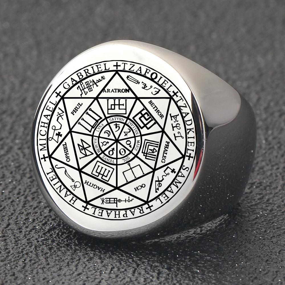 VQYSKO Соломон шестиконечная звезда 12 созвездий круглые перстни-печатки ремешок из нержавеющей стали для мужчин и женщин