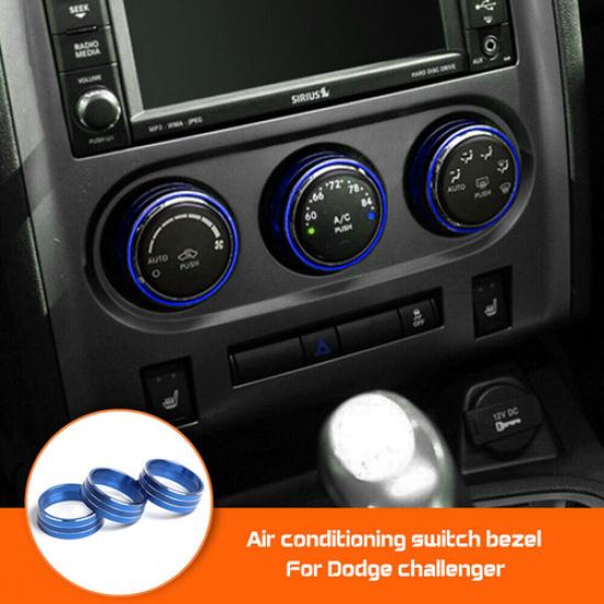 3X Blue Air Conditioner Button Knob Cover Trim Ring for Dodge Challenger 2009-14