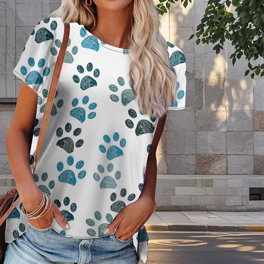 Женская летняя футболка с принтом собачьих когтей в стиле ретро, футболки с коротким рукавом, повседневные топы с принтом