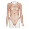 Sexy Tight-fitting One-piece Top Women Long-Sleeved Bodysuits O-Neck Basic Party Wear Print Summer Wild Slim Bodysuits