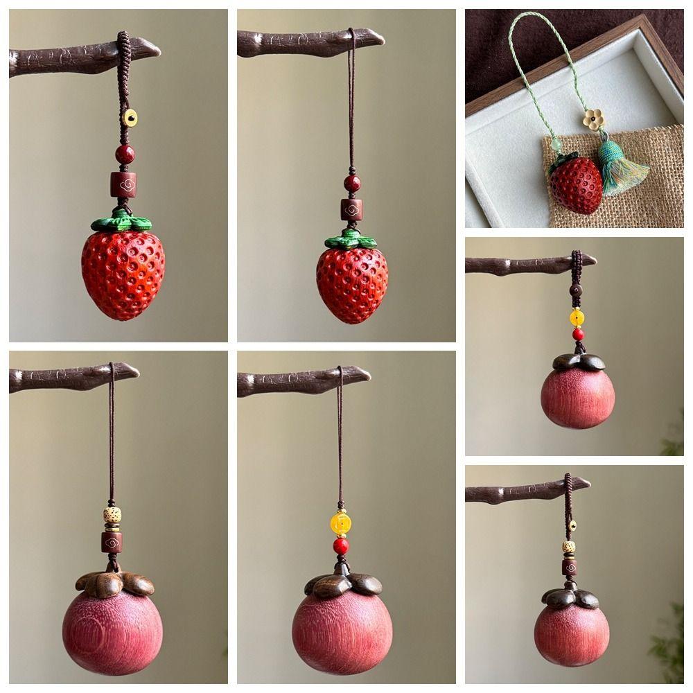 Strawberry Sandalwood Keychain Chinese Style Car Keyring Wooden Pendant Phone Chain Decoration