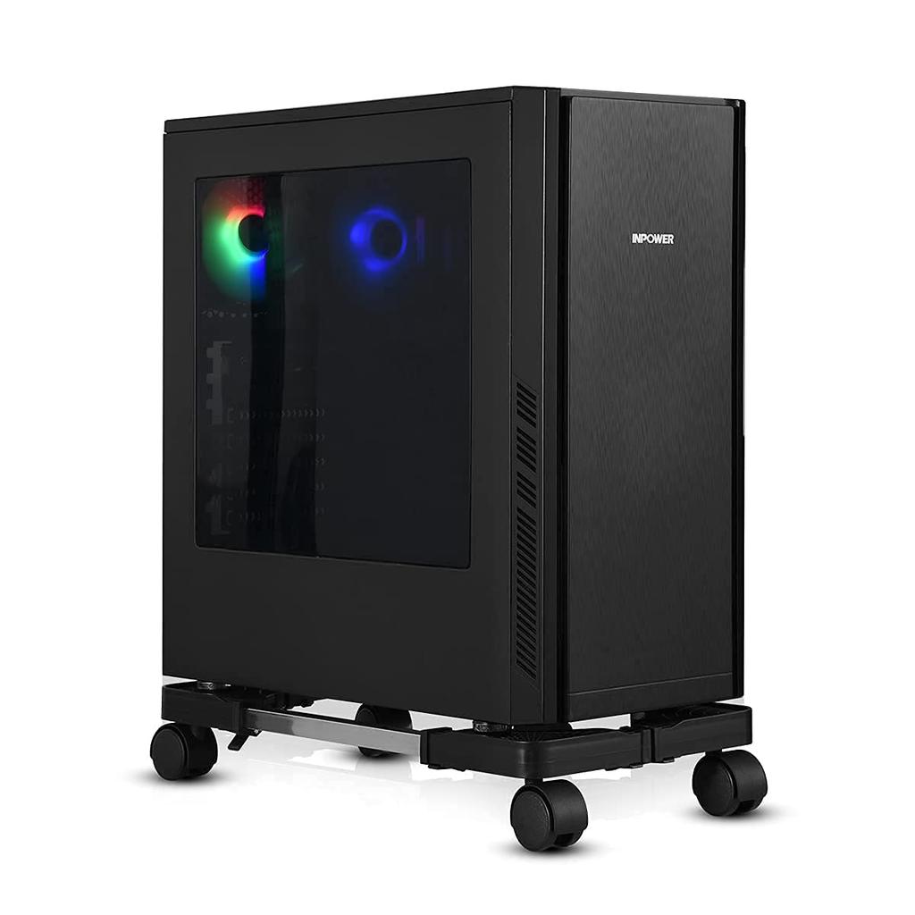 RAYLOVE CPU Adjustable Removable Computer Mainframe Storage Rack with 4 Caster Suitable for PC Desktop Easy Cable Easy Dust Black Stand, Wheels,